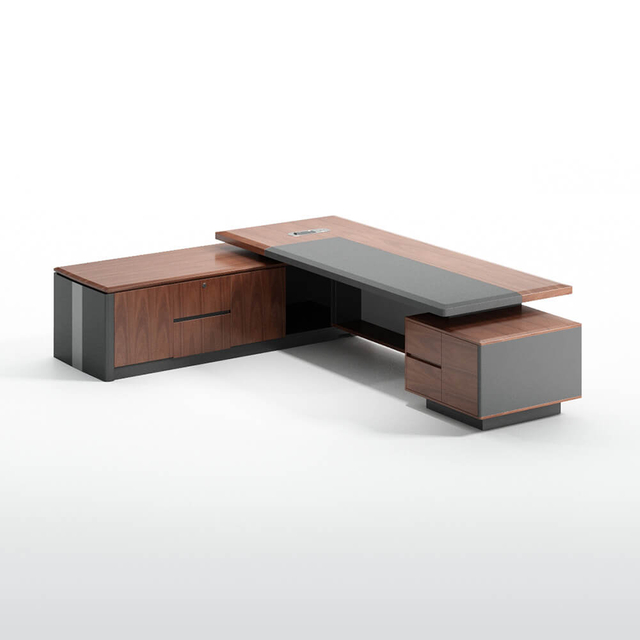 Роскошный современный деревянный офисный исполнительный стол с системой хранения