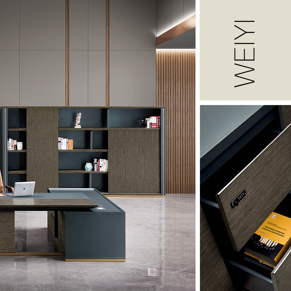 L-образный офисный стол с книжной полкой