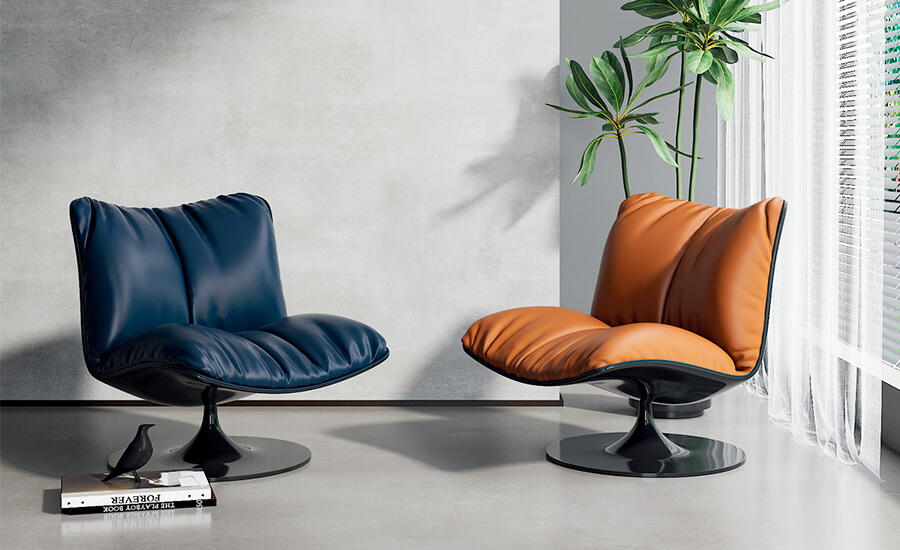 Желтое кресло для отдыха и синее кресло для отдыха.