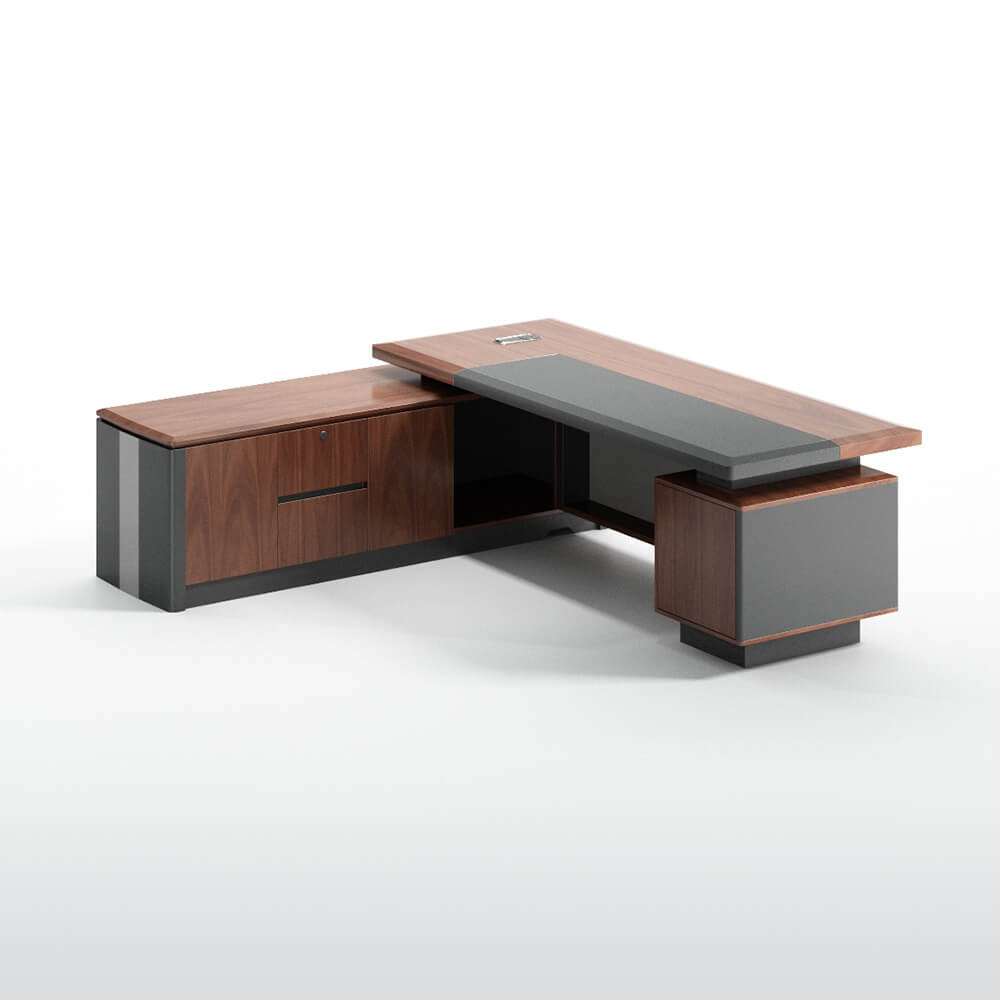Роскошный современный деревянный офисный исполнительный стол с системой хранения